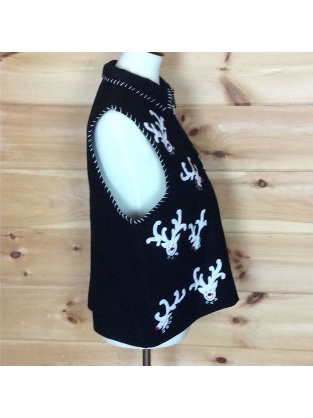 Vintage Life Style Black wool blend vest with reindeer for Christmas Size XL - Picture 3 of 9
